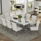 ACEDÉCOR Dining Chairs, White Leather Dining Chairs Set of 4, Upholstered Kitchen Room Chairs with Silver Stainless Steel Legs