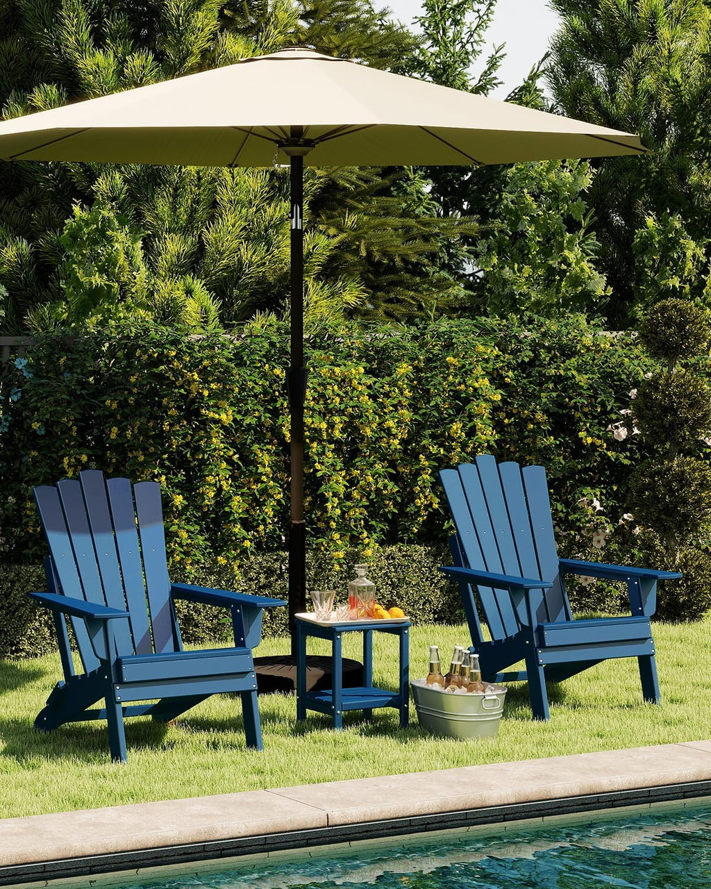 GREENVINES Folding-Adirondack-Chairs-Set-of-2 | HDPE Plastic | Throne Series | Fire Pit Chair | All Weather | for Outdoor Patio Deck Backyard Poolside | Blue