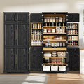 Farmhouse Pantry Cabinet with 8 Door Shelves and Adjustable Shelves, Tall Storage Cabinet with Hidden Drawer and Wine Rack, Versatile Wood Cupboard for Kitchen, Dining, Bathroom (Ash Black)