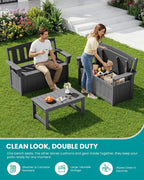 SERWALL HDPE Outdoor Storage Bench, All-Weather, UV-Resistant Deck Box with Waterproof Storage Bags, 57 Gallon Dual-Use Seat & Organizer Deck Boxes for Patio, Garden Tools & Pool (Gray)