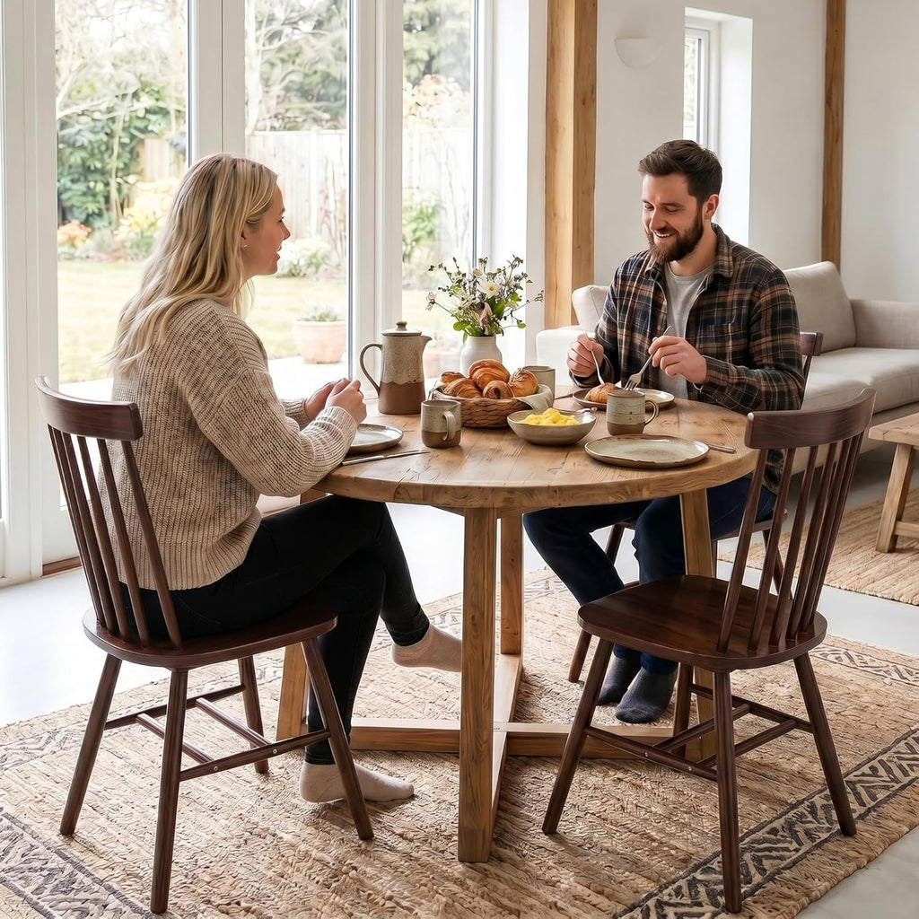 AreShark Brown Dining Chairs Set of 6, Farmhouse Wooden Windsor Dining Room Chairs, Solid Wood Spindle Back Kitchen Chairs