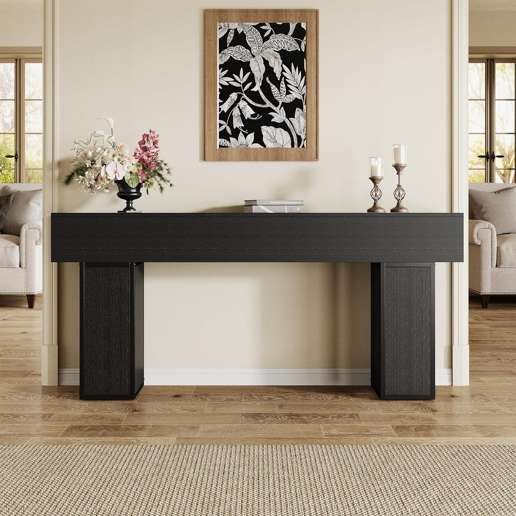 UNIQUITE 70.9-Inch Extra Long Console Table, Farmhouse Wood Sofa Table Behind Couch Tables, Entryway Table Accent Table for Living Room, Entrance, Hallway, Foyer, Black