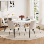 RGZ 47" White Round Kitchen Table for 4-6, Modern Save Space Wooden Circle Dining Table with Intersecting Metal Pedestal, Coffee Table for Break Room, Dining Room, Living Room