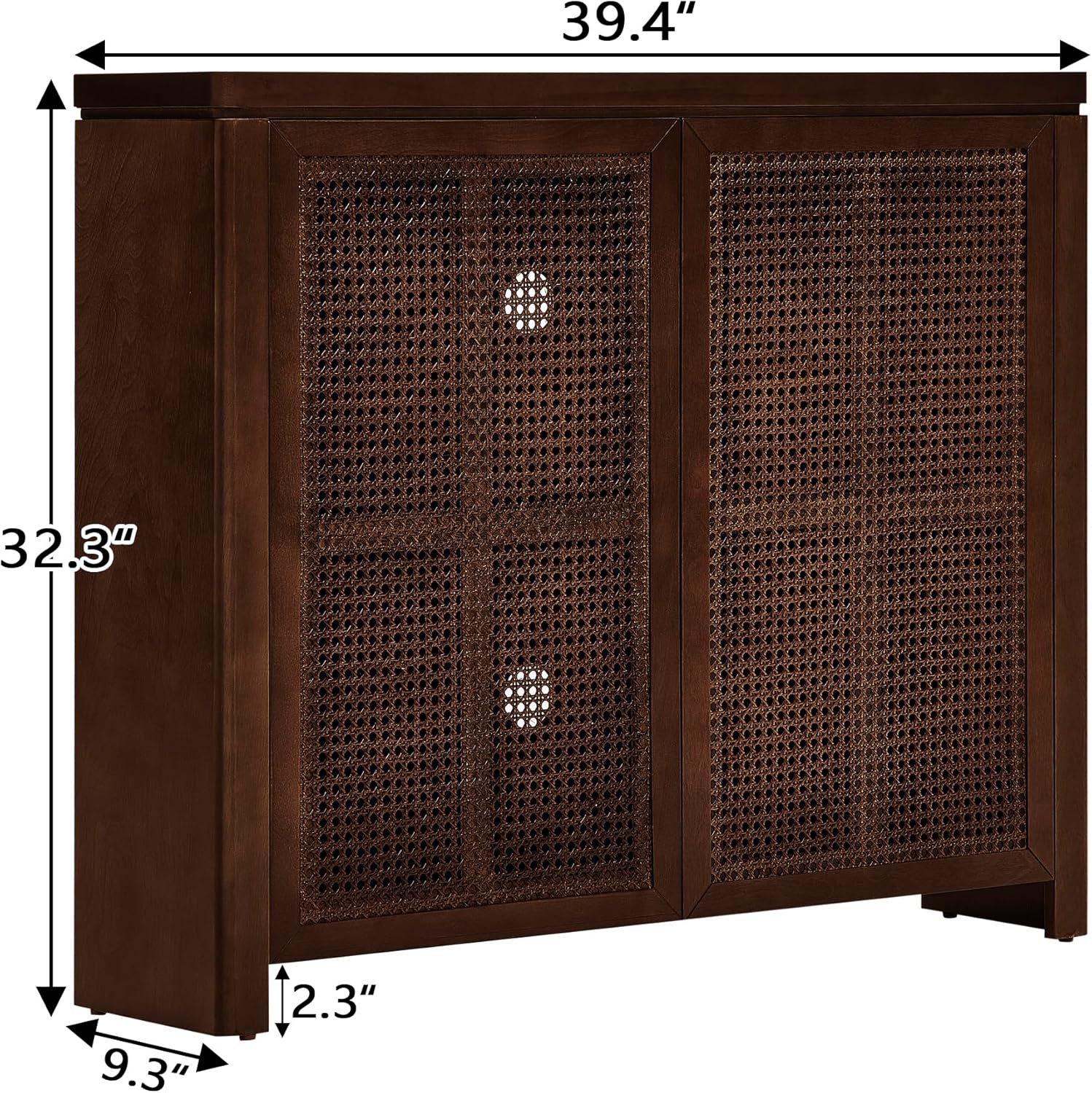 LKTART Small Sideboard Buffet Cabinet,Narrow Kitchen Storage Cabinet with 2 Rattan Doors,Mid Century Modern Thin Console Table for Living Room,Entryway(39.4" Walnut)