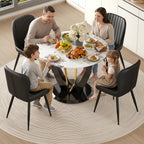 42" Round Dining Table for 4-6, Modern Faux Marble Kitchen Tabletop with Black Wood Pedestal and Gold Metal Frame, Circle Dinner Table for Dining Room