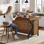 Tribesigns Large Kitchen Island with Storage, 55-Inch Wooden Stationary Island Table with Metal Frame, 3-Tier Industrial Center Bar Table with Thickened Countertop for Kitchen, Dining Room, Brown