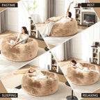 Bean Bag Chair for Adults Soft Comfy Bean Bag for Adults, Cozy Reading Chair, Large Round Bean Bag Couch, Versatile Living Room & Bedroom Chairs (Apricot, 4FT)