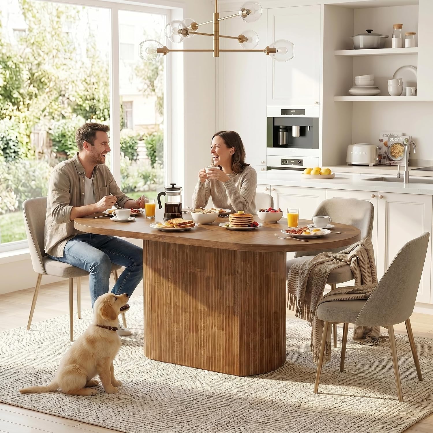 Tribesigns 47.24" Oval Dining Table for 4, Small Kitchen Table with Pedestal Base, Space Saving Farmhouse Wood Dinner Table for Apartment and Dining Room, Brown