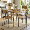 VECELO Dining Table Set for 4, 5-Piece Kitchen Table with 4 Chairs, MDF Board Tabletop with Metal Frame for Small Space, Compact Dinette, Breakfast Nook, Brown