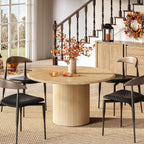 LITTLE TREE 47 Inches Round Dining Table for 4, Farmhouse Natural Wooden Dining Room Table with Heavy Duty Fluted Pedestal, Large Circle Kitchen Dinner Table for Dining Room, Living Room (Table Only)
