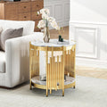 Round 2-Tier End Table, 21" White Faux Marble Top and Gold Stainless Steel Frame, Luxury Modern Side Table for Living or Bedroom