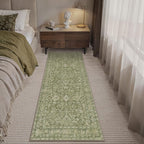 HUGEAR 2x6 Washable Vintage Runner Rug Green Neutral Distressed Low Pile Non Slip Soft Long Area Carpet Indoor Hallway Throw Rug for Entrance Kitchen Bathroom Laundry Living Room
