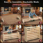 F2C Wood 96-Bottle Stackable Modular Wine Rack Wood Wine Cabinet Free Standing Wine Storage Organizer Display Shelf Wine Bottle Holder Kitchen Decor Classic Style, Wobble Free (96 Bottles)