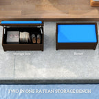 30×30×30inch Durable Premium Outdoor Wicker Storage Bench with Large Compartment Storage and Plush Blue Cushion, Easy to Maintain
