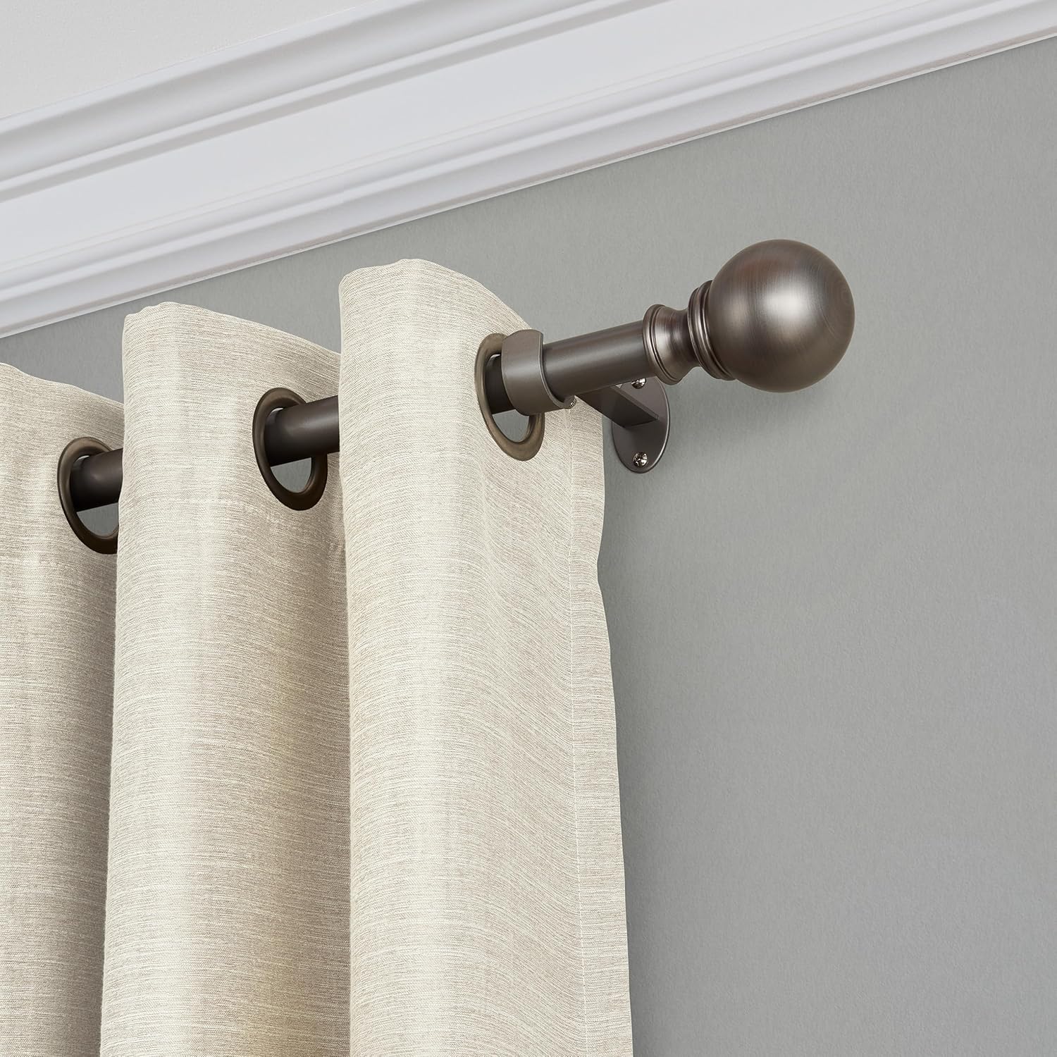 Elrene Home Fashions Cordelia Adjustable Single Curtain Rod with Globe Ball Finials, 1 Inch Diameter, Antique Pewter, 48"-86"