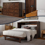 AFI, Alpine Queen Wood Murphy Bed Chest with 6" Mattress, Storage Drawer & Built-in USB Charger, Barnwood