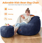 MAXYOYO Kids Bean Bag Chair with Ottoman, Soft Plush Bean Bag Sofa with Removable Cover for Boys and Girls, Convenient Floor Seat with Handle, Comfy Toddler Lounge Chair for Playroom, Bedroom, Navy
