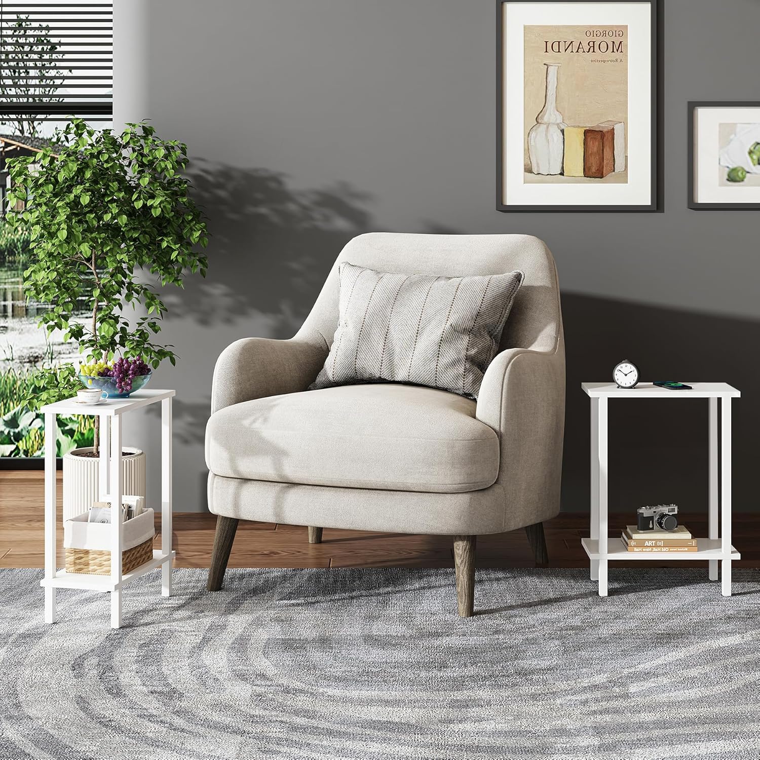 TUTOTAK Small Side Table, Narrow End Table, Skinny Sofa Table, Slim Nightstand, Couch Table, Living Room, Bed Room, White TB01BW062
