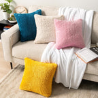 PAVILIA Fluffy Cream Ivory Throw Pillow Covers, Decorative Accent Pillow Cases for Bed Sofa Couch, Soft Faux Fur Cushion Cover, Square Sherpa Pillowcases, Home Room Decor, Beige, 18x18 Set of 2