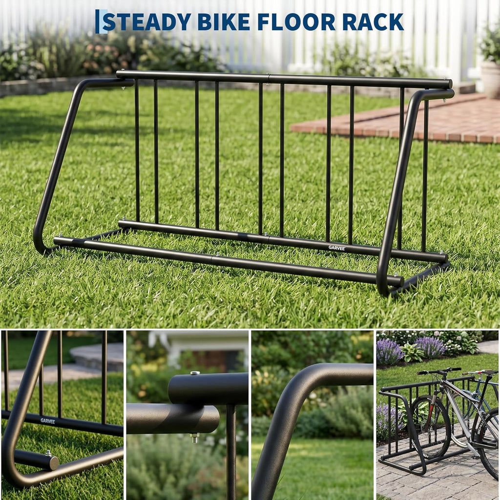 5-Bike Rack Stand, Single Sided Freestanding Metal Bicycle Storage Holder, Heavy-Duty Grid Bike Parking Organizer, Rustproof Steel Bike Stand for Garage Outdoor Home School