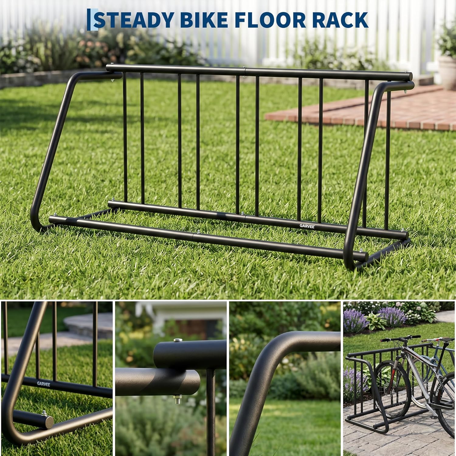 5-Bike Rack Stand, Single Sided Freestanding Metal Bicycle Storage Holder, Heavy-Duty Grid Bike Parking Organizer, Rustproof Steel Bike Stand for Garage Outdoor Home School