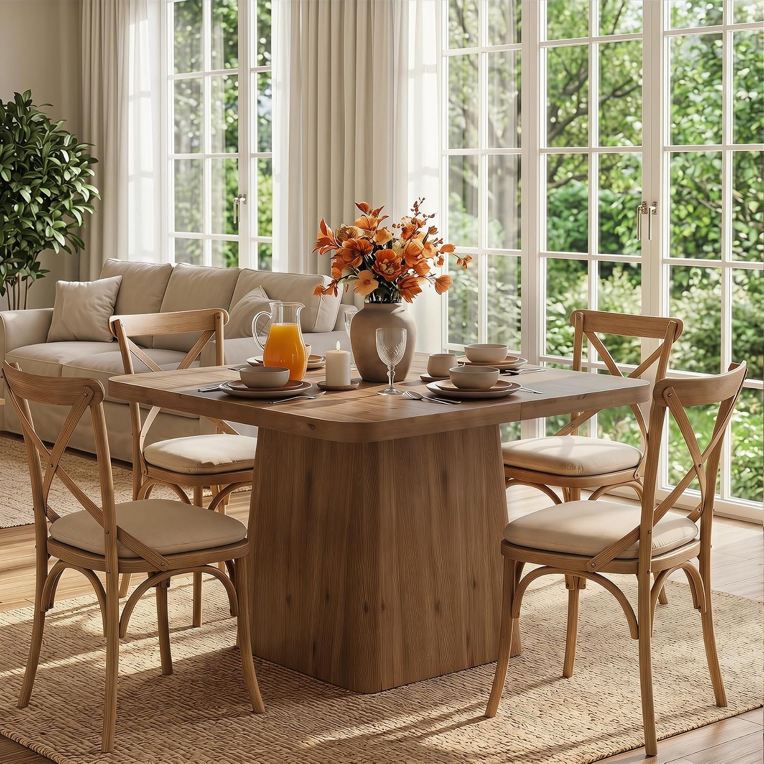 Solid Wood Dining Table with Pedestal Base, 39" Farmhouse Square Rustic Kitchen Table, Accent Modern Kitchen & Dining Room Furniture for Small Spaces, Apartment, Restaurant