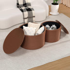 Round Coffee Table Set of 2 Modern Nesting Coffee Tables Drum Coffee Tables with Non-Slip Feet, Circle Nesting Tables End Table for Living Room Office, No Assembly (Brown 26.8"+18.3")
