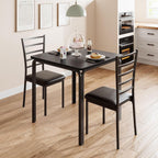 GarveeHome 3-Piece Kitchen Dining Room Table Chair Set for Small Space, Indoor Modern Dinette Set for 2, Square Dinner Table Set for Dinette (Black, Dining Table with 2 Chairs)