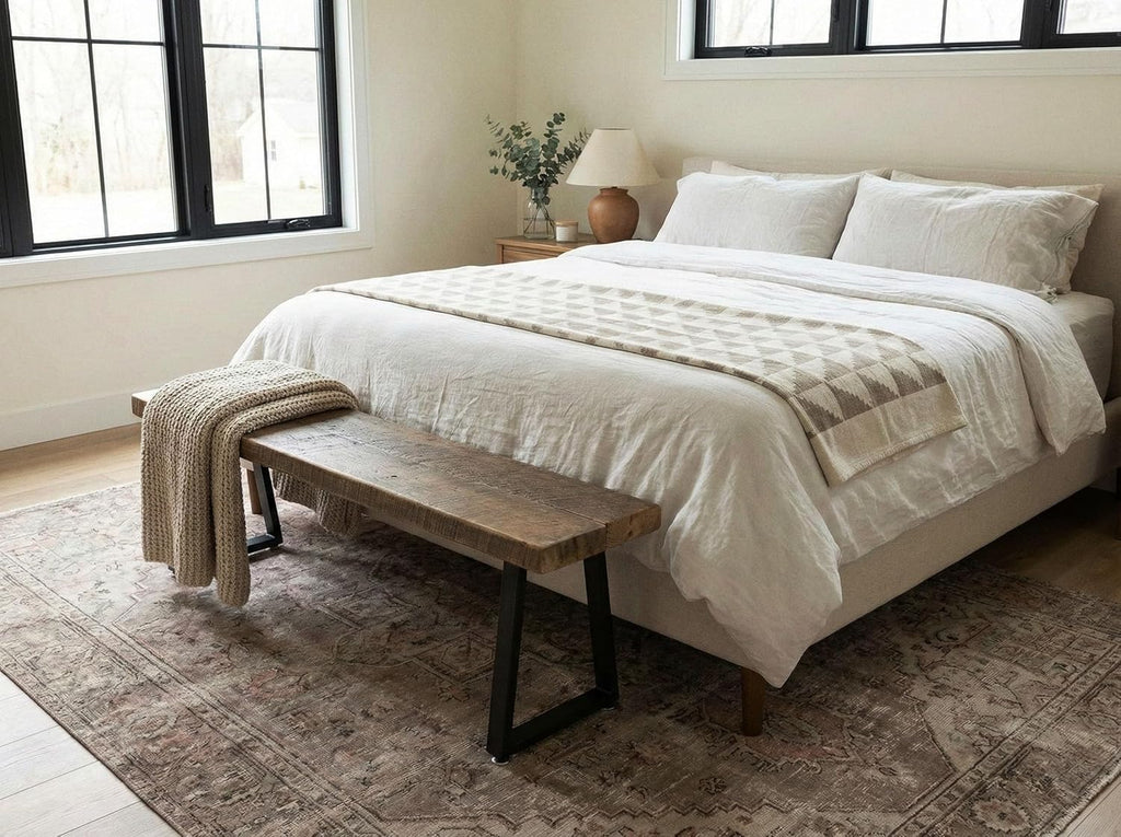 Rustic Revival Reclaimed Barnwood Bench, Solid Wood with Metal Base, Modern Farmhouse Style, 2-Inch Thick Top, for Entryway, Bedroom, Living Room (38x12)