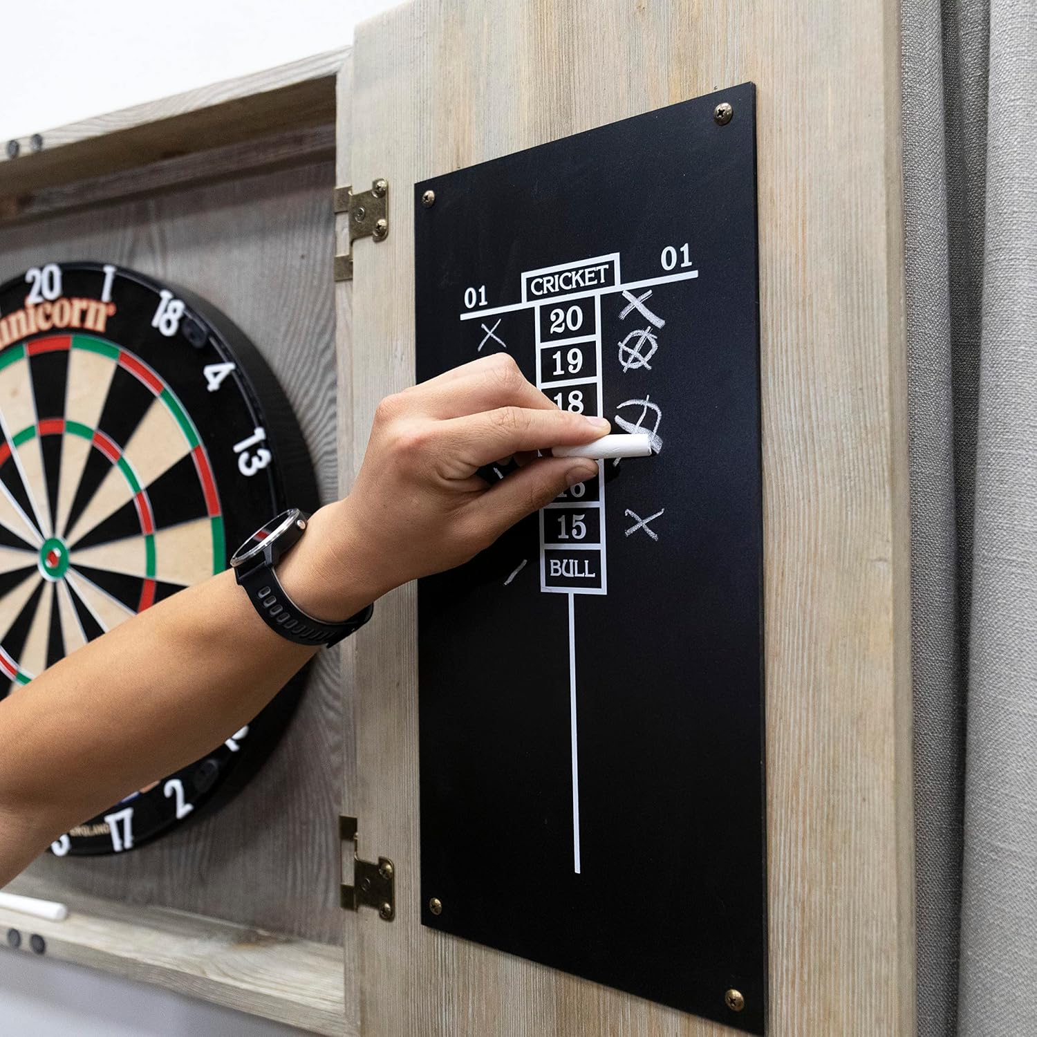 American Legend Barnwood Dartboard Cabinet with Wheat Finished Barn Style Doors - Dartboard Not Included
