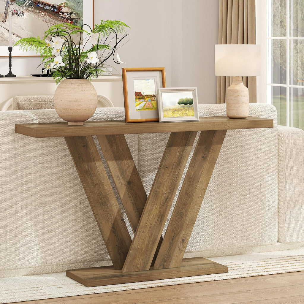karlott 51 Inch Console Table, Modern Entryway Table with V-Shaped, Wood Sofa Table Behind Couch Table, Entryway Console Table for Living Room, Hallway, Entrance, Foyer, Easy Assembly