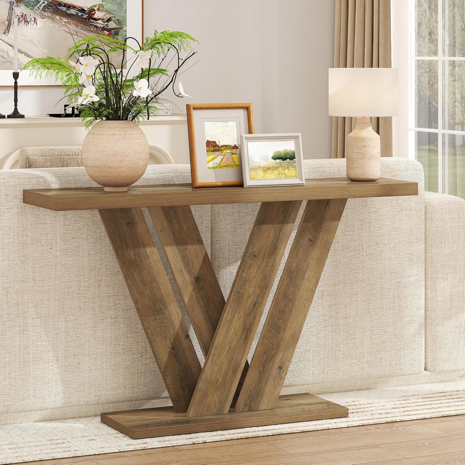 karlott 51 Inch Console Table, Modern Entryway Table with V-Shaped, Wood Sofa Table Behind Couch Table, Entryway Console Table for Living Room, Hallway, Entrance, Foyer, Easy Assembly