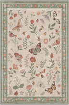 GENIMO 2x5 Runner Rug Non Slip Machine Washable Low Pile for Hallway Kitchen Laundry Room Bedroom Bathroom, Butterfly Garden Print Pattern Light Weight, Dusty Sage