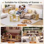 Luxury Gold Round Glass End Table Set of 2, 19.7" Modern Side Table with Stainless Steel Irregular Leg Clear Tempered Glass Tabletop, Accent Furniture for Living Room, Clear