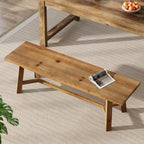 55" Solid Wood Bench, Farmhouse Long Bench Seat for Entryway, Dining Room, Living Room, Solid Wood, Rustic Brown