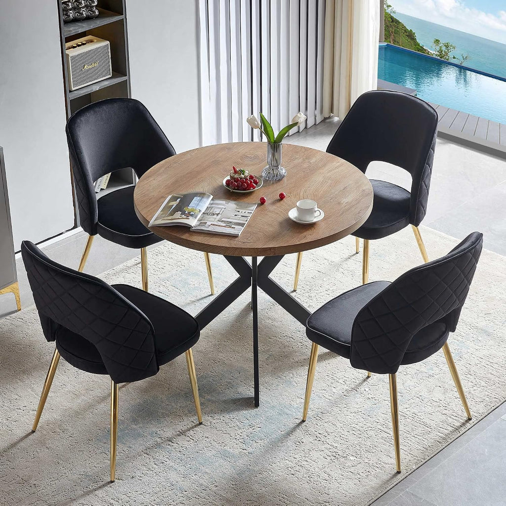 Velvet Black Dining Chairs Set of 4 Modern Accent Chairs Upholstered Dining Room Chairs with Gold Metal Legs Thick Cushions Armless Back Chair for Kitchen Living Room Vanity
