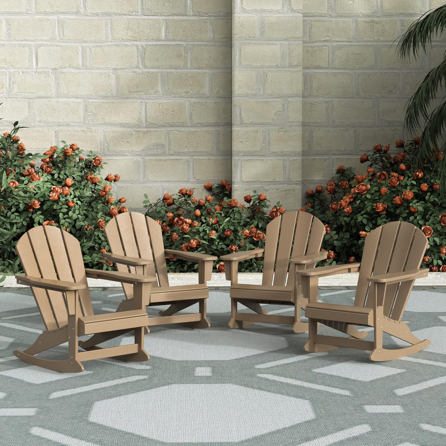 WO Home Furniture Patio Rocking Chair Set of 4 PCS Classic Outdoor HDPE UV Weather Resistant (Weathered Wood)