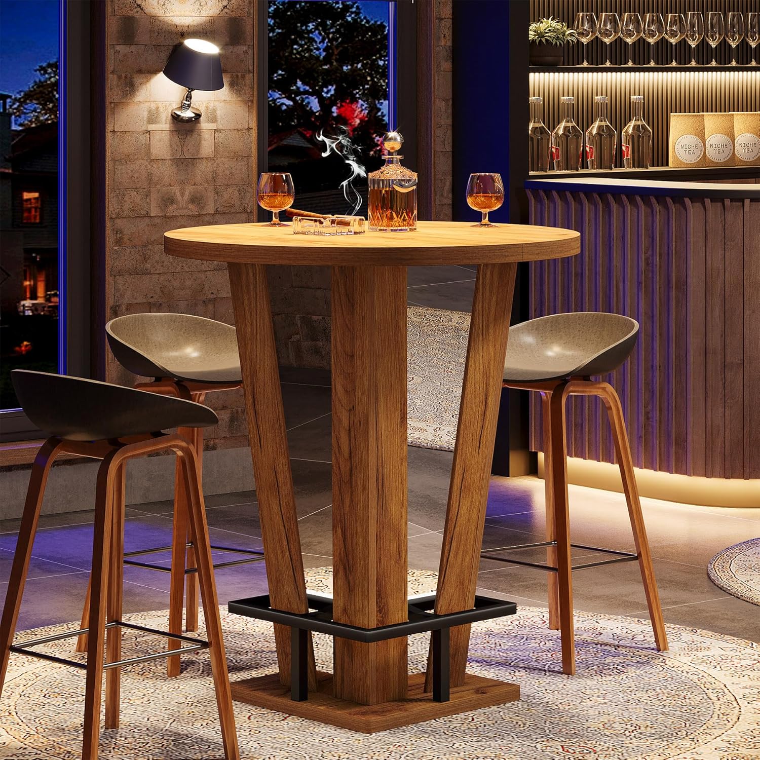 Tribesigns Round Bar Table, 39.4" H Circle High Top Bistro Pub Table with Metal Footrest for Small Spaces, Living Room, Kitchen, Small Space (Only Table)