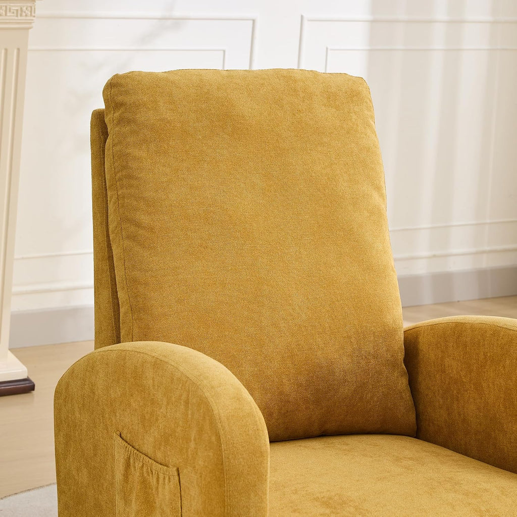 27.2" Rocking Chair for Nursery, Polyeste with Morden High Back and Side Pocket, Rocking Accent Armchair with Rubber Wood Legs for Living Room, Bedroom for Mom Nursery Morden, Mustard