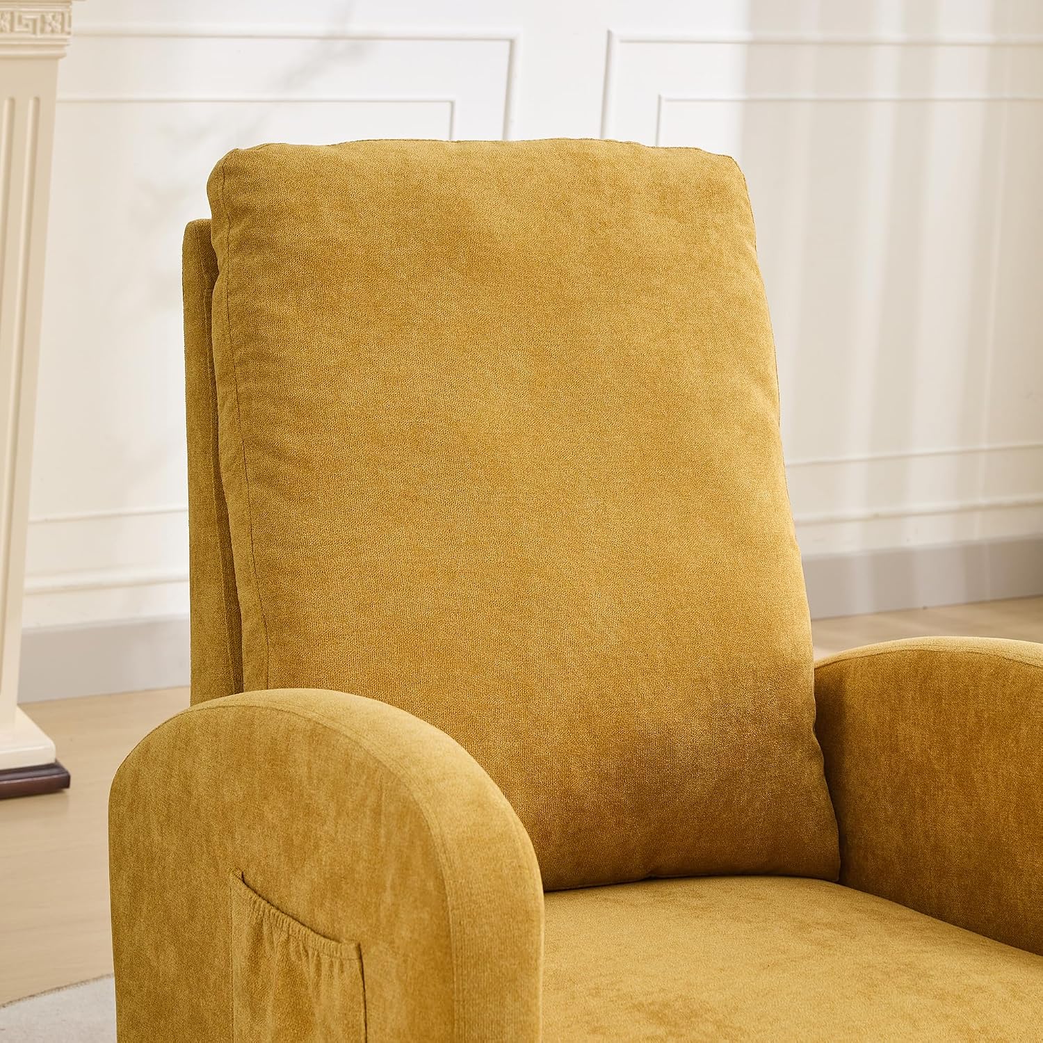 27.2" Rocking Chair for Nursery, Polyeste with Morden High Back and Side Pocket, Rocking Accent Armchair with Rubber Wood Legs for Living Room, Bedroom for Mom Nursery Morden, Mustard