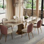 71'' Rectangular Dining Table for 6-8 People, Modern Sintered Stone Kitchen Table Top with Gold Metal Legs, Luxury Dining Room Table with Faux Marble Tabletop for Home, Restaurant