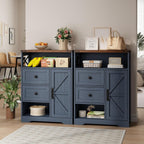 Fameill Farmhouse Storage Cabinet with 2 Drawers & Shelves, Freestanding Kitchen Cabinet with Doors, Floor Storage Organization for Living Room, Bathroom, Laundry, Blue, 27.5" L x 11.8" W x 37.5" H