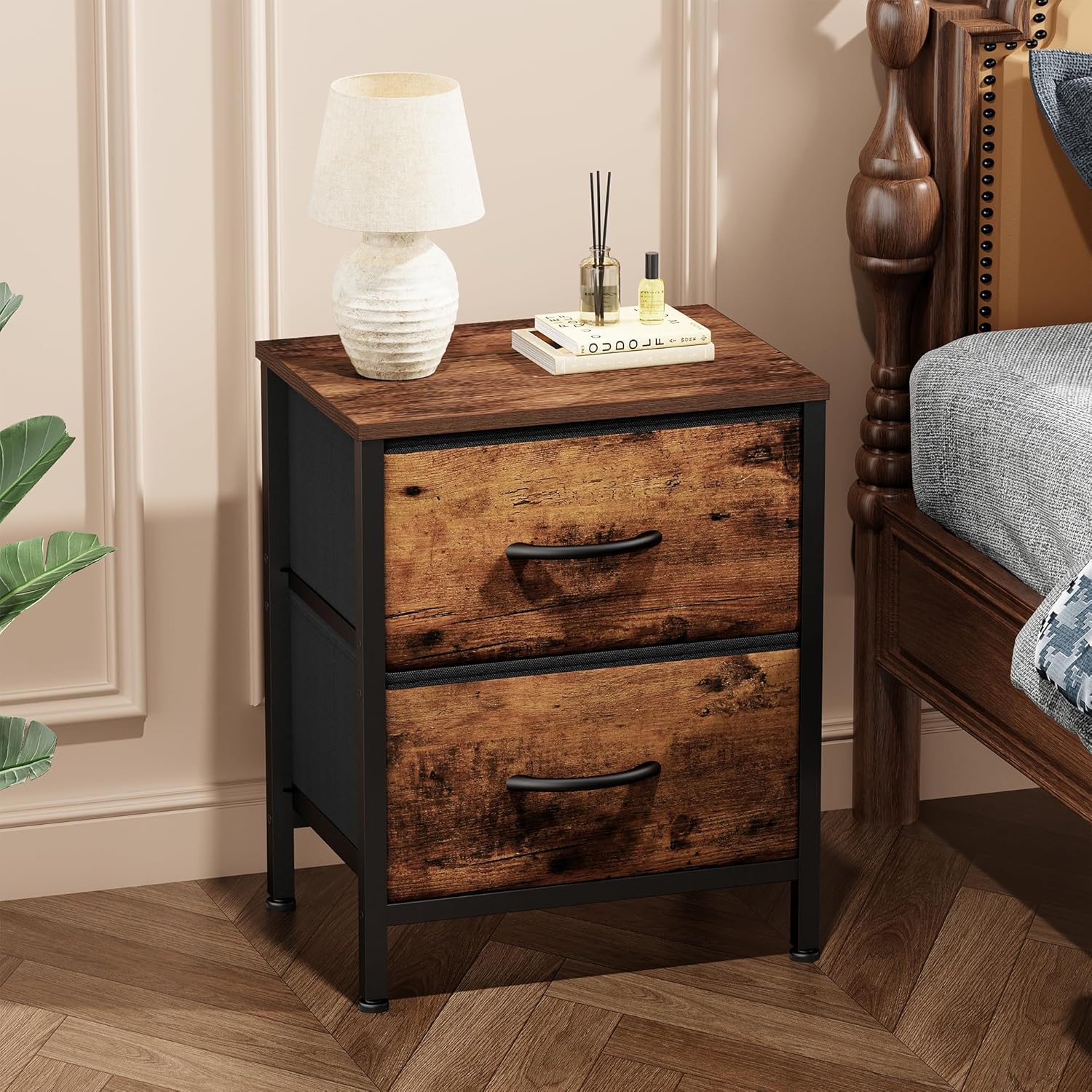 Sweetcrispy Nightstand Set of 2 with 2 Storage Drawers, Small Bedside Table | Small Dresser with Sturdy Wooden Top for Daily Essentials, Compact Nightstand for Bedroom, Closet and Small Spaces