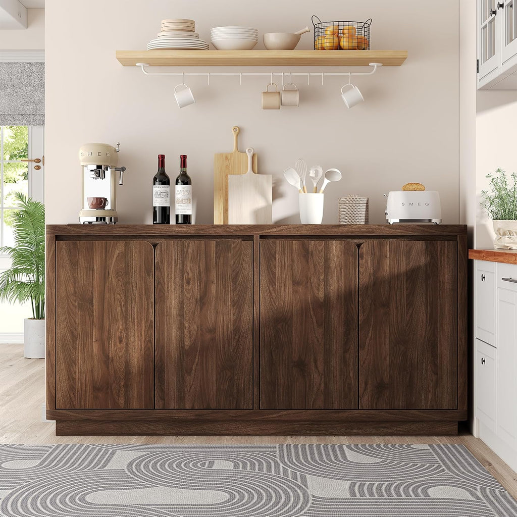 knoworld Buffet Cabinet with Storage, Outlet & Adjustable Shelves, Sideboard Cabinet with Double-Arc Doors, Classic Modern Wood Console Table & Credenza for Dining Room & Entryway