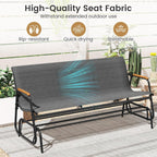Tangkula 3-Person Outdoor Glider Bench, Patio Gliding Loveseat with Breathable Fabric Seat, Curved Teak Wood Armrests and Metal Frame, Swing Rocking Chair for Backyard (Grey, 3 Seat)