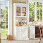 ivaniti 71" Tall Farmhouse Kitchen Pantry, Large Storage Cabinet with Glass Doors, Freestanding Coffee Bar Hutch with Microwave Stand, Adjustable Shelves for Kitchen and Living Room, White