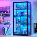 Gurexl Modern Glass Display Cabinet with Human Body Sensor, 7-Tier Curio Cabinet with Glass Doors & 3 Color Lights, Tall Display Case for Collectibles, Living Room, Black