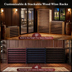 F2C Wood 96-Bottle Stackable Modular Wine Rack Wood Wine Cabinet Free Standing Wine Storage Organizer Display Shelf Wine Bottle Holder Kitchen Decor Classic Style, Wobble Free (96 Bottles)