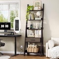 DynJest 5-Tier Bookshelf with Drawer, 70" Tall Ladder Shelf with Power Outlet &USB Fast Charging, Leaning Freestanding Shelves for Living Room, Home Office, Bedroom, Industrial Style, Espresso