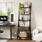 DynJest 5-Tier Bookshelf with Drawer, 70" Tall Ladder Shelf with Power Outlet &USB Fast Charging, Leaning Freestanding Shelves for Living Room, Home Office, Bedroom, Industrial Style, Espresso